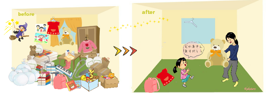 大量の不用品の片づけお部屋まるごとイメージビィフォー&アフター