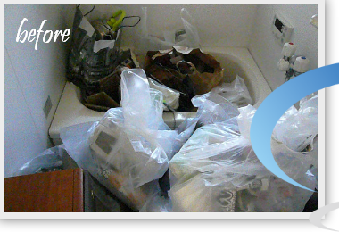 引越し準備で、たくさんの不要物やゴミがでてしまった様子、作業前